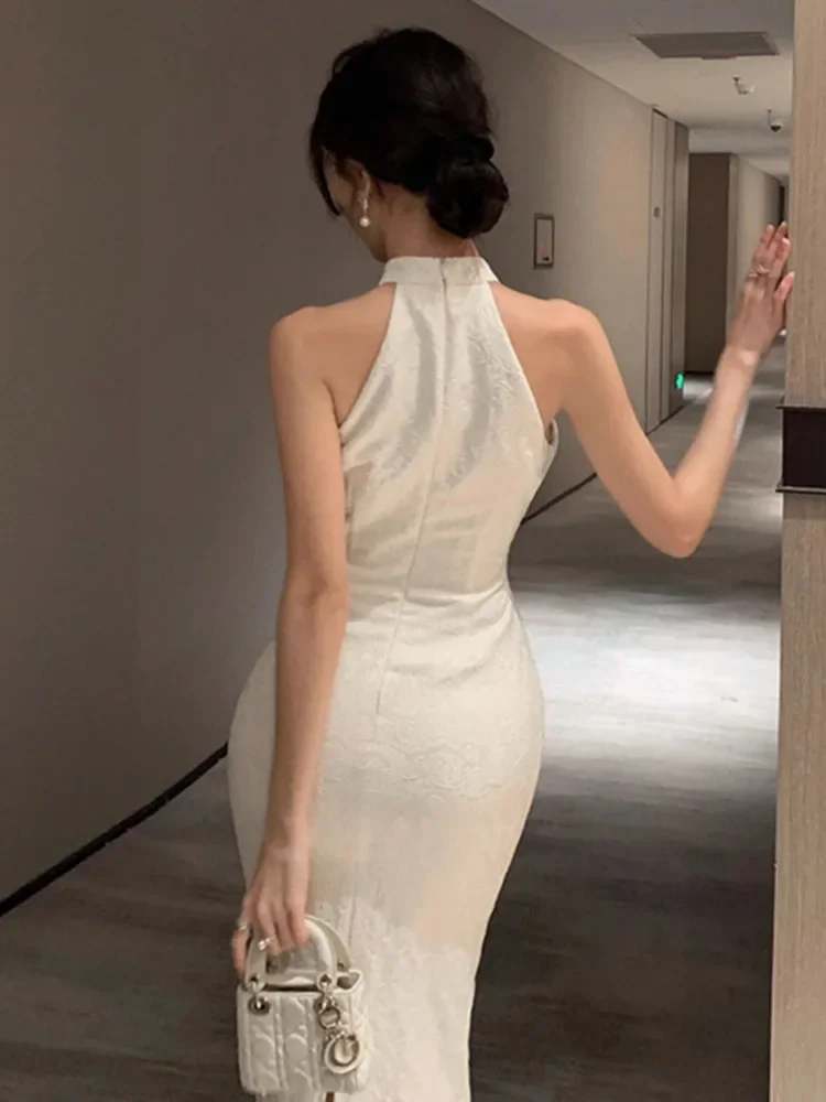 Topenomi Luxury Halter Flowers Banquet Party Dress Women French Sexy High Waist Slim Fit Evening Gown Elegant Cocktail Dresses image 5
