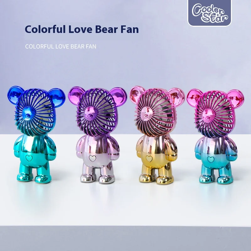 Explosive Bear Small Fan Gradient Electroplating Multi color Student Office Workers Carry USB Charging Fan