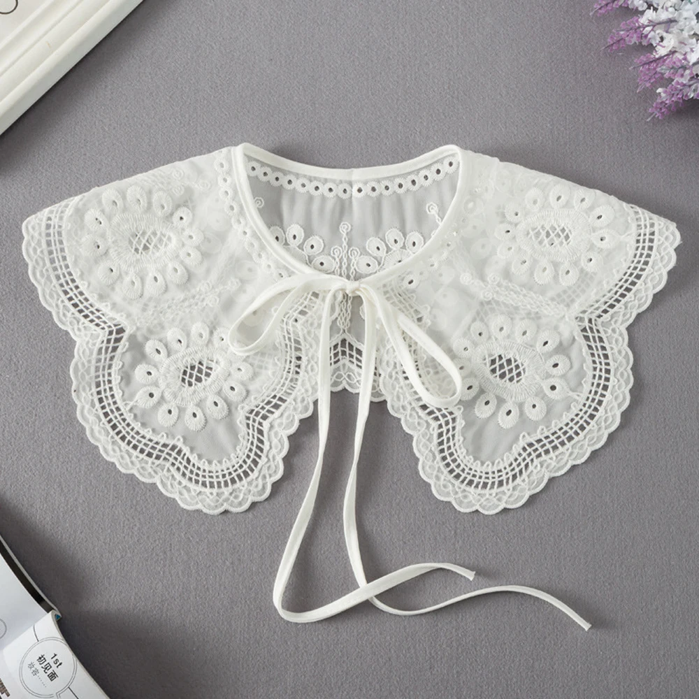 Summer Bow Tie False Collar Girl European Style Embroidered Chiffon Fake Collar Women Lace Neck Collar Doll Collar Accessories