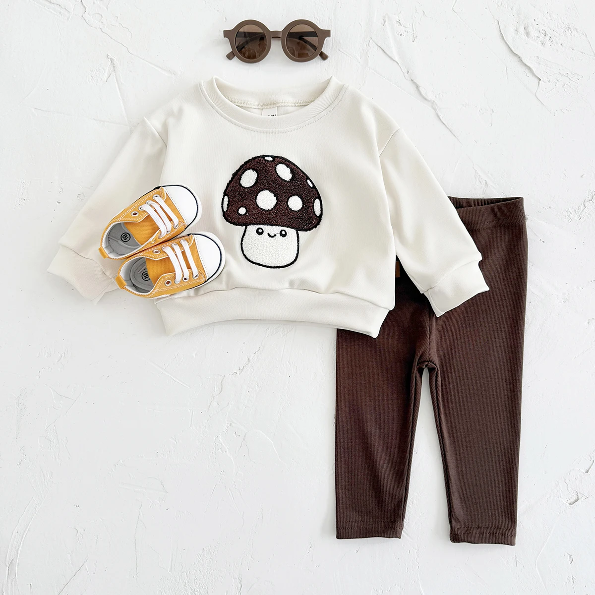 New Autumn Baby Sets Cartoon Mushroom Embroidery Pullover Cute Long Sleeves Top+Bottom 2pcs Boys Girls Suit Spring Infant Outfit