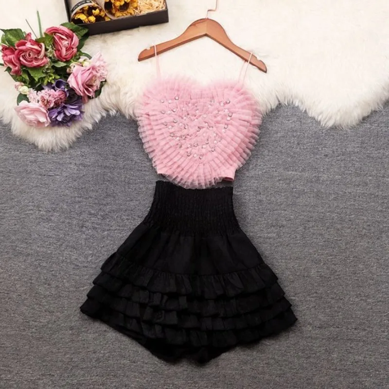 

Women Sexy Night Club Party Suit Tanks Camis Crop Top And Mini Skirt Two Piece Set Matching Outfit Summer 2023 Y2K New Clothing