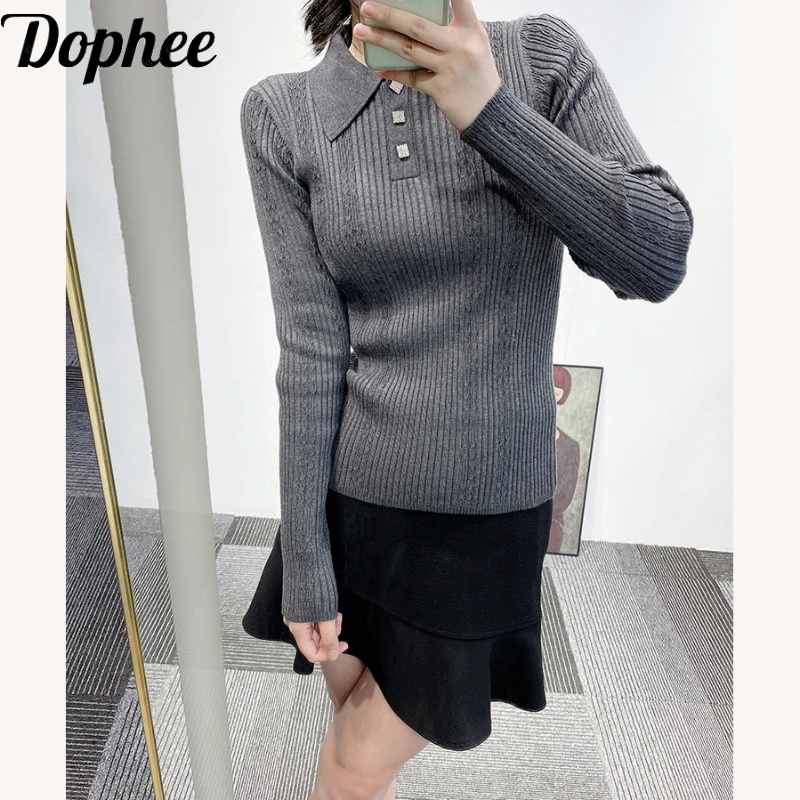 High Quality Autumn Winter Women Knitted T-shirt All-match Turn-down Collar Slimming POLO Shirts Pullovers Wool Knit Sweaters