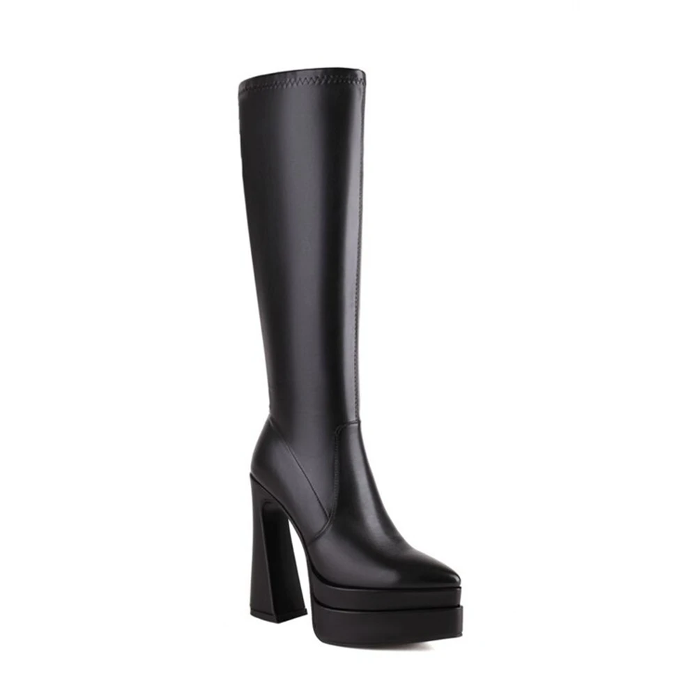 Botas hasta la rodilla De cuero laca para Mujer, Zapatos De plataforma De tacón alto con cremallera, Sexy, diseñador De lujo, talla grande 44 45 46 178