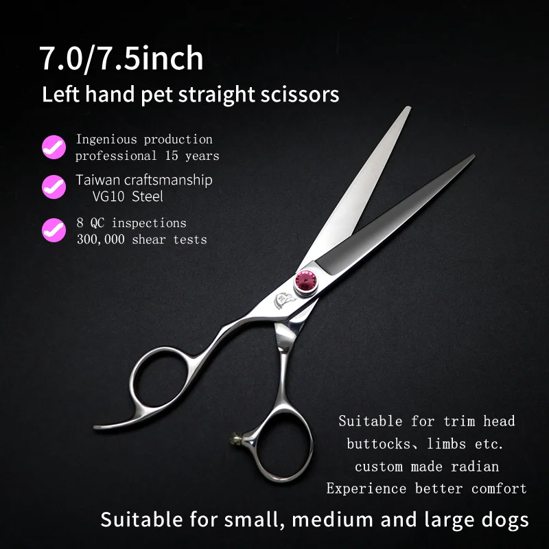 Crane Professional Left Hand 7.0/7.5 Inch Pet Straight Shear VG10 Steel Dog Grooming Scissors Pet Trimming Scissor Dogs Product