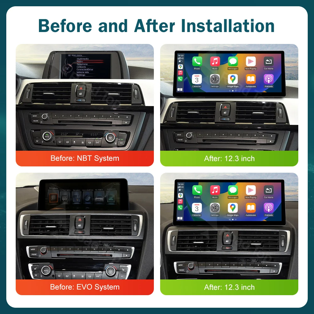 شاشة عرض الوسائط المتعددة اللاسلكية CarPlay Android مقاس 12.3 بوصة لسيارات BMW Series 3 4 F30 F31 F32 F33 F34 F36 2012-2019 #4