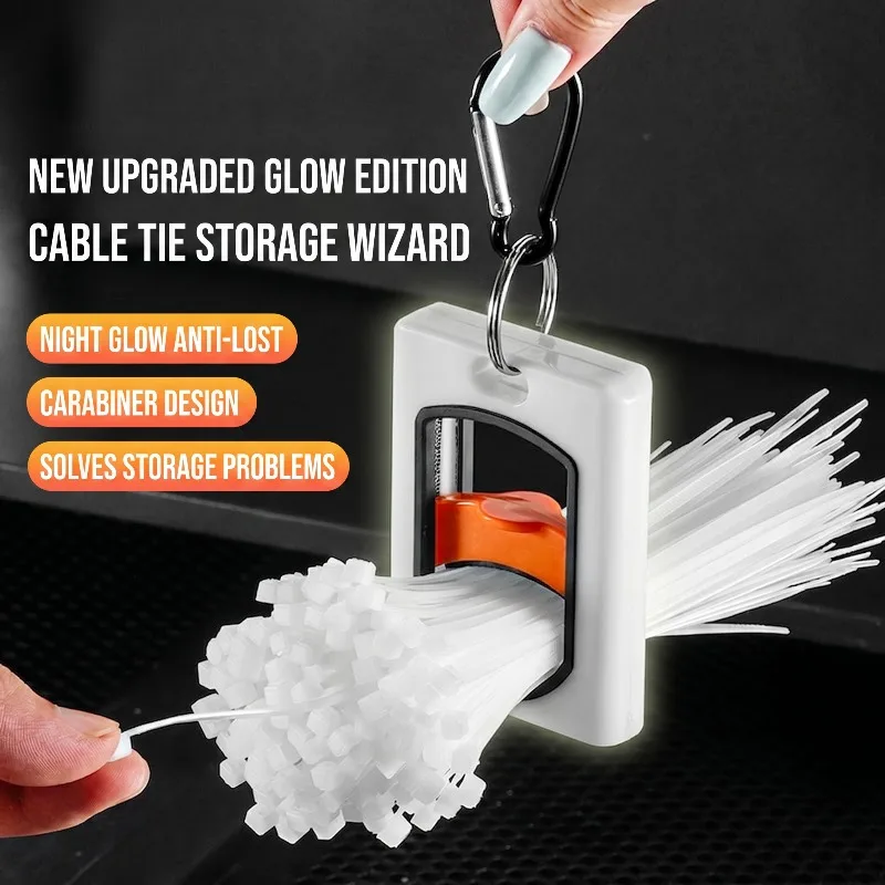 Luminous Cable Tie Organizer with Carabiner Clip Portable Zip Tie Holder Reusable Storage Cable Holder Cable Tie Storage Tool