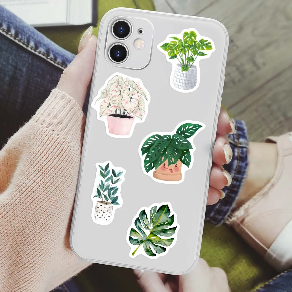 Cute Watercolor Green Plant Stickers Leaf Pattern Art DIY Toy Decorative Decal for Phone Luggage Laptop Scrapbook Waterproof