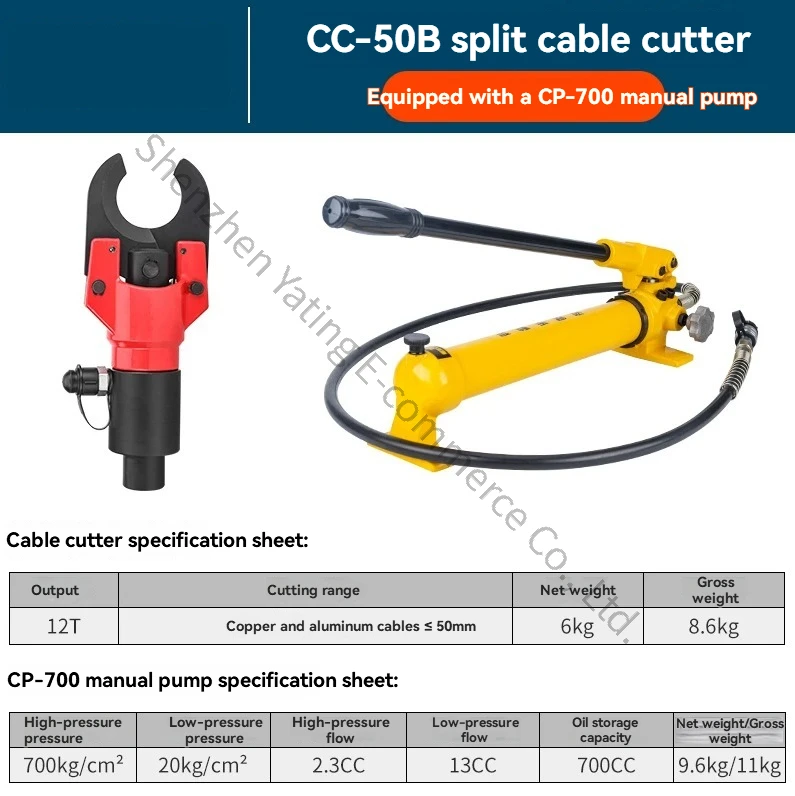 50B Split Hydraulic Cable Scissors Cable Clamp, Breaker Scissors Cutting Machine Hydraulic Cable Cutter
