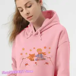 Cartoon The Little Prince and the Fox Anime Hoodie Manga Hoodies Women Kawaii Pullover Sweatshirts Aesthetic Clothes Korean Top