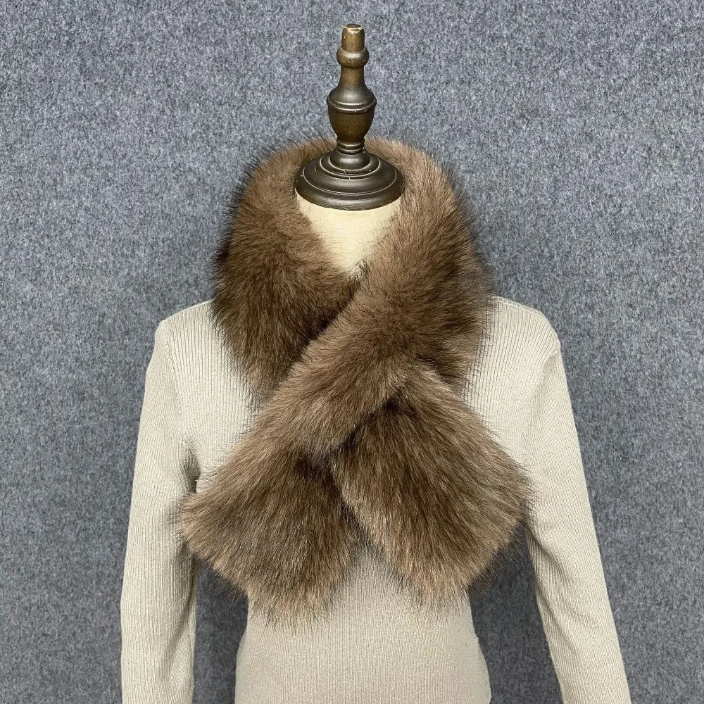 New Faux Fox Fur Neck Scarf Pull Through Leopard Spot Pattern Cross Collar Scarf Soft Winter Fur Collar Cold Weather Wear