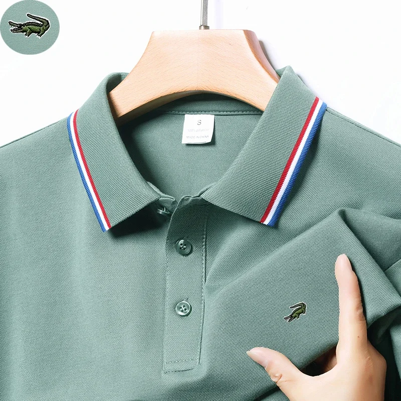الأحجام الأوروبية والأمريكية الجديدة الصيف المطرزة تي شيرت الرجال قصيرة الأكمام تنفس أعلى الأعمال عارضة بولو قميص للرجال #1