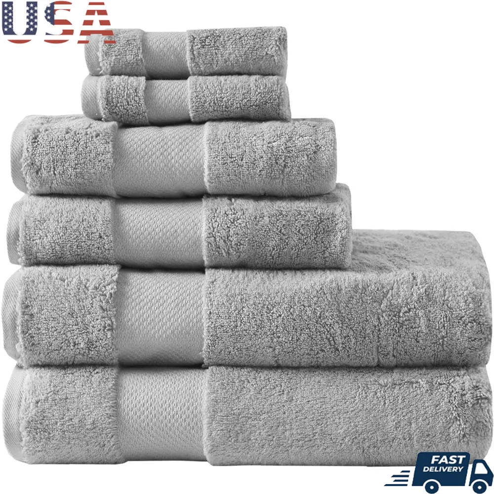 Luxury 6 Piece Turkish Cotton Towel Set 600GSM Ultra Soft Absorbent Bath Shower Hand Face Towels