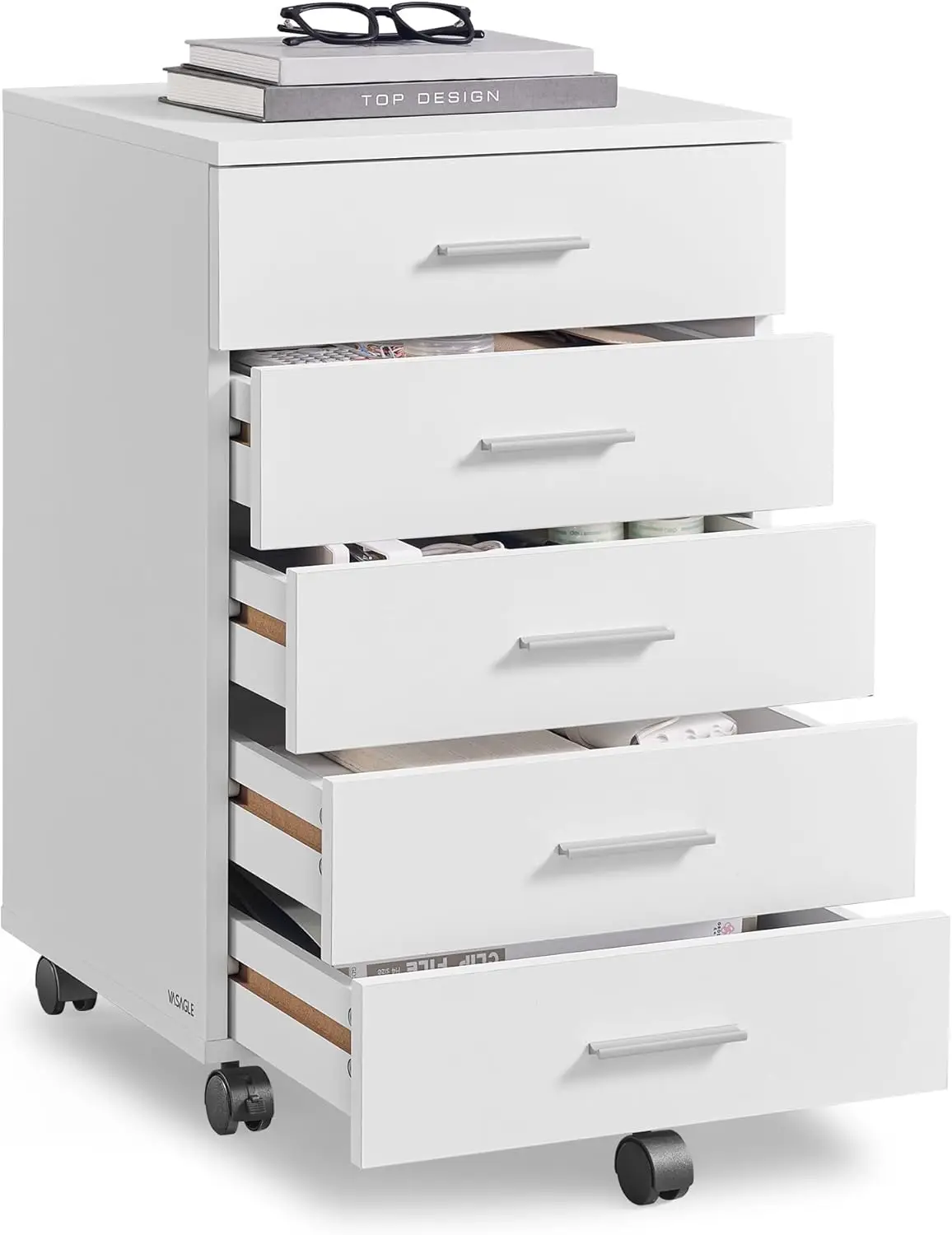 

Mobile File Cabinet with Wheels, 5-Drawer Printer Stand Tool-Free Sliding Rails for Home Office Study in Cloud White