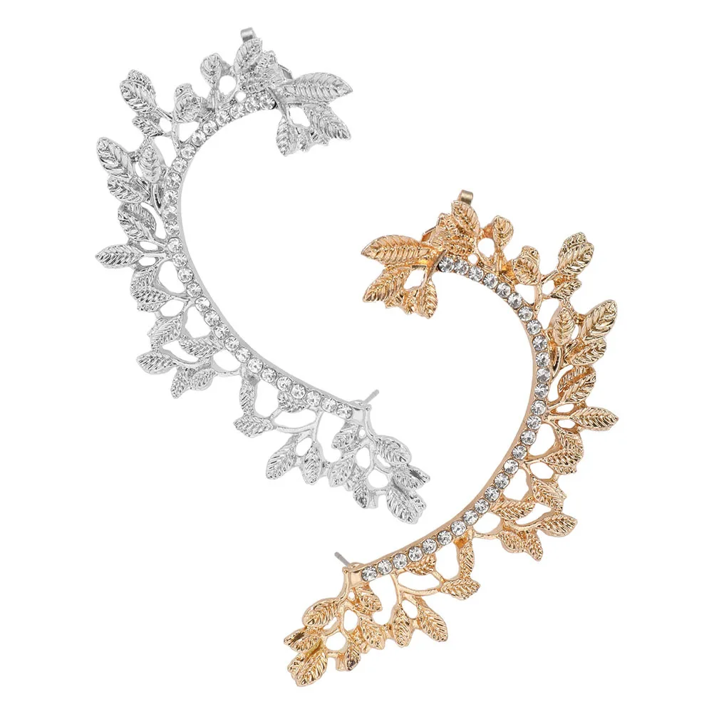 

2Pcs Leaf Ear Clip Elegant Lightweight Alloy Crystal Ear Cuff Wrap Clip Stylish Jewelry Gift for Women Girls Teens