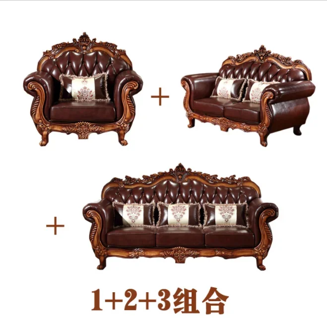 luxury European Style soft leather sofa 1+2+3  7 seaters home furniture sofa sets modern