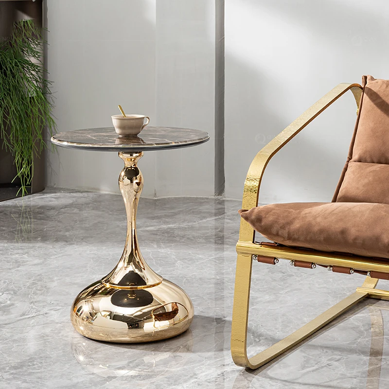 Modern Creative Design Gold Base Living Room Sofa Side Table Luxury Round Beauty Salon Small Coffee Table For Sale