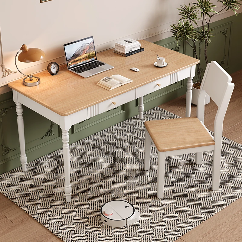 

American solid wood desk European French study writing table simple household computer table cream style makeup table