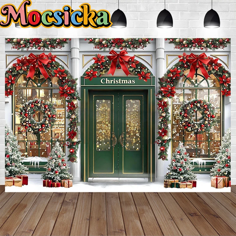 Christmas Gifts Store Photography Background Winter Snowy Xmas Kids Family Party Portrait Backdrop Wreath Decor Photo Studio