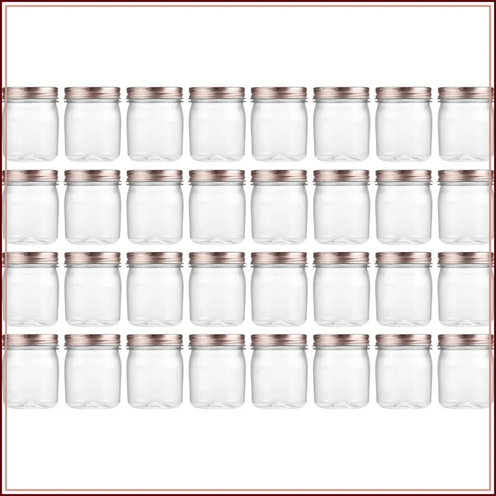 

8 oz Clear Plastic Jars with Airtight Lids, 32 Pack - Refillable Storage Containers for Slime, Spices, Kitchen Organization, Rose Gold Lids