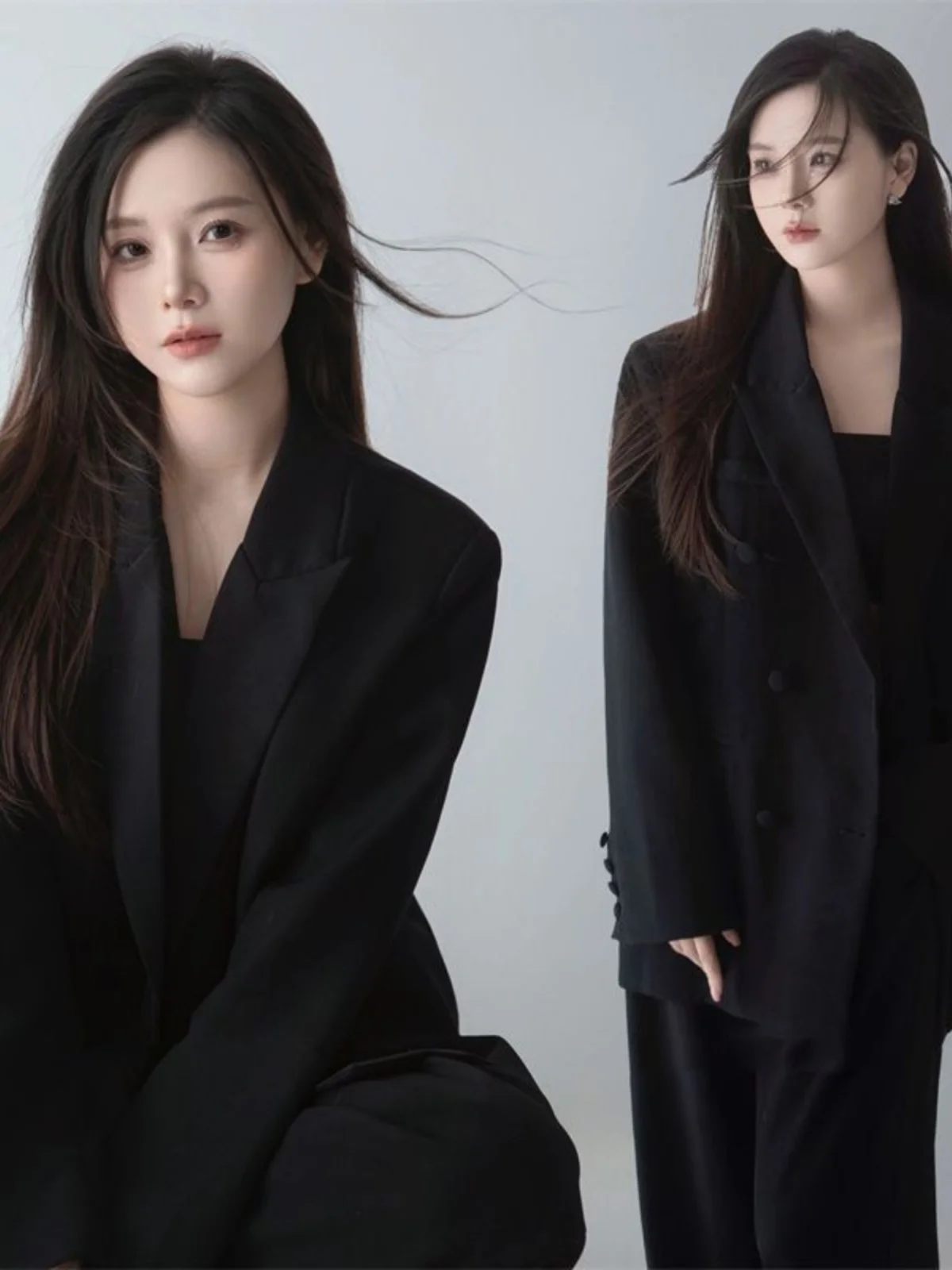 

Elegant Black Suit Korean Style Photography Costume Art Photo Shoot Theme Pure Desire Fashionable Young Women's Wear