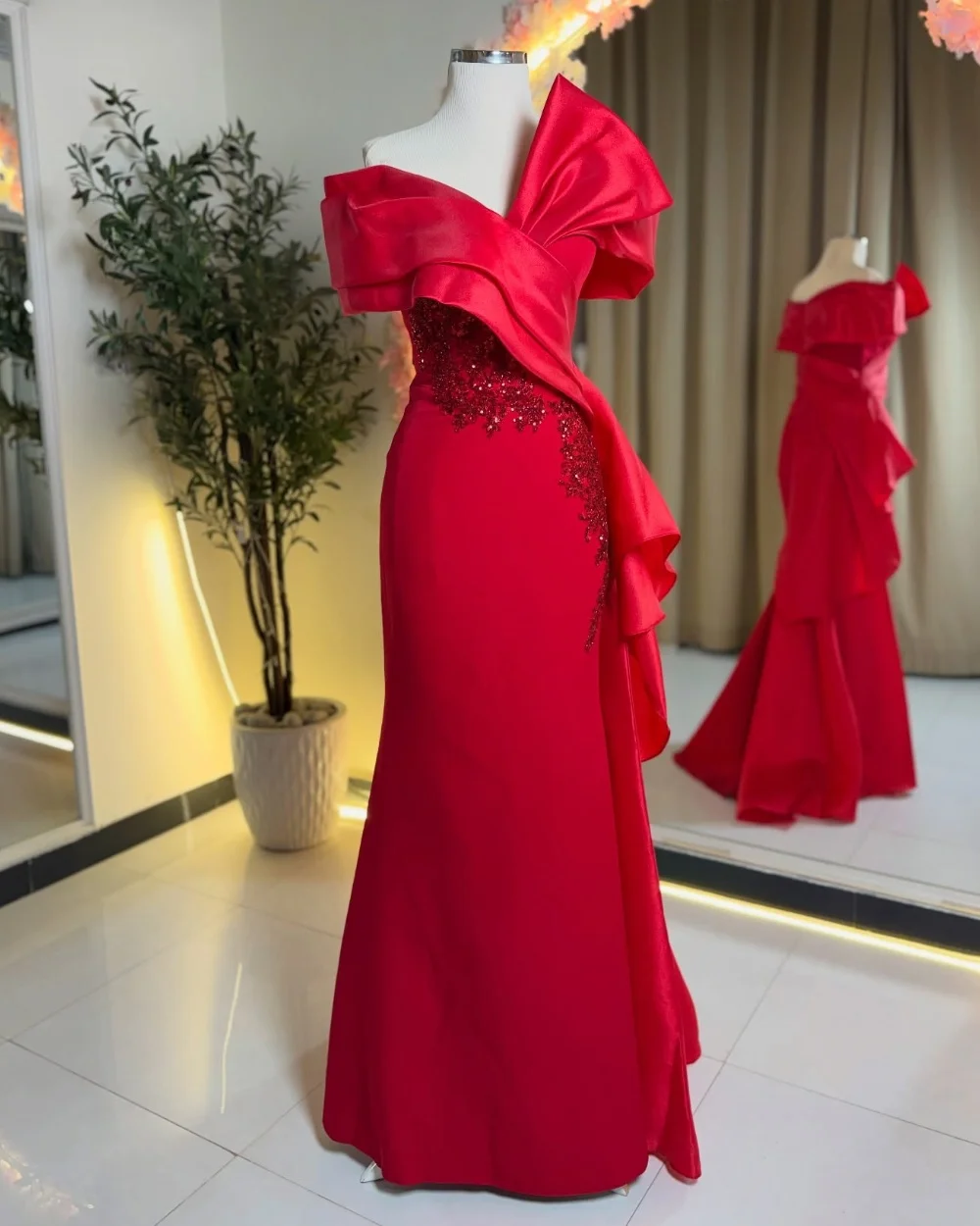 

Customized Fashion Jersey Ruffle Pleat Sequined Trumpet Off-the-shoulder Long Dresses Quinceanera Bespoke Occasion Matching