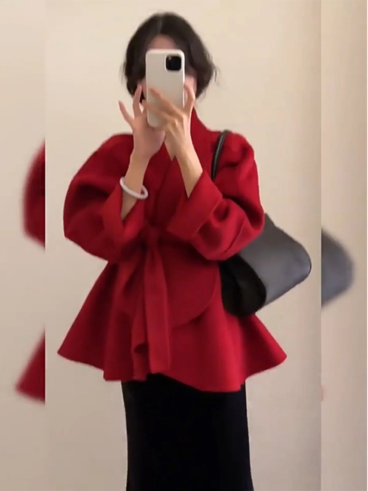 Red Belted Waistcoat Women's Outerwear Autumn Winter New Sle plus Size Slimming Fraance Sle Faionable Commute Wear