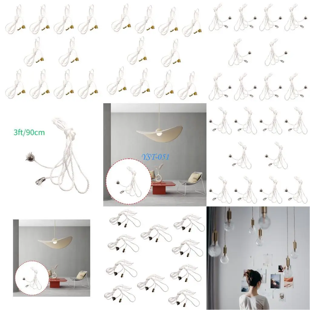

E15A Pack Of 10 Cotton Ceiling Change Pull Fetters Modifiable Length Permanent Fan Light Cord Replacement