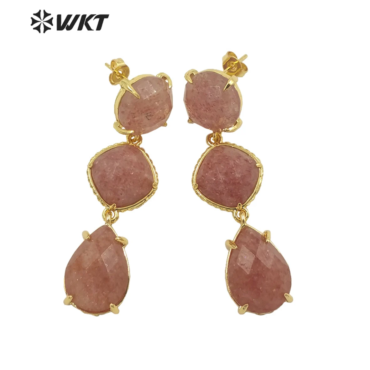 WT-E689 WKT 2022 Meisjes Feest Mode Accessoires Natuurlijke Edelsteen Gouden Plaat Oorbellen Mooi Cadeau Trend Sieraden Nieuw