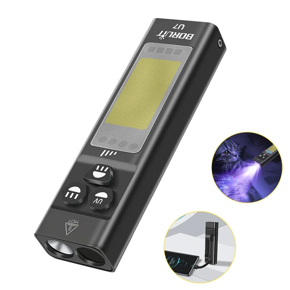

Boruit U7 Перезаряжаемый фонарик с высоким люменом Многофункциональный мощный карманный рабочий фонарь Магнитный фонарик с УФ-светом 365 нм