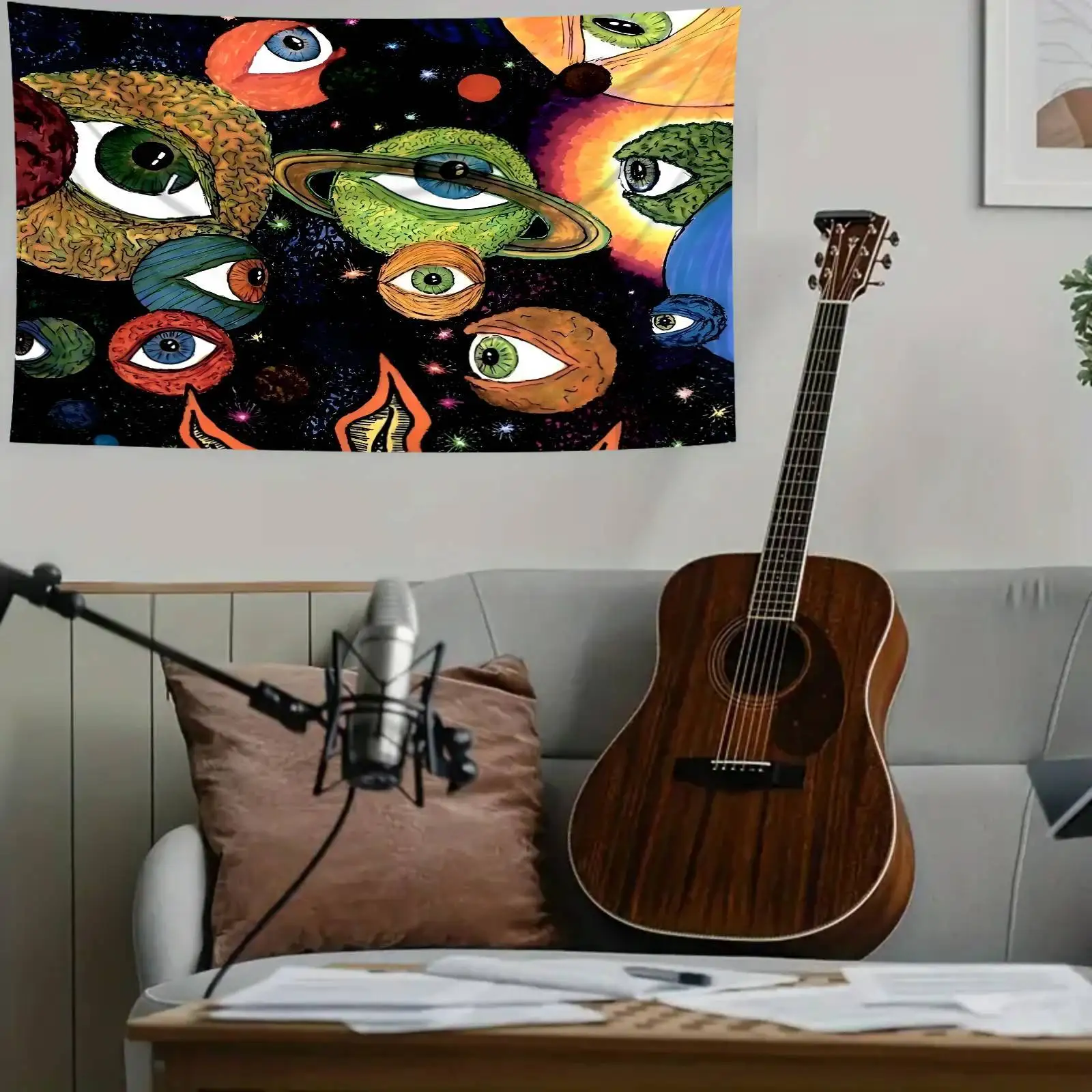 2D Flat 1pc Humorous Animal Theme Wall Art Tapestry Vibrant Cosmic Design With Planets & Stars Durable