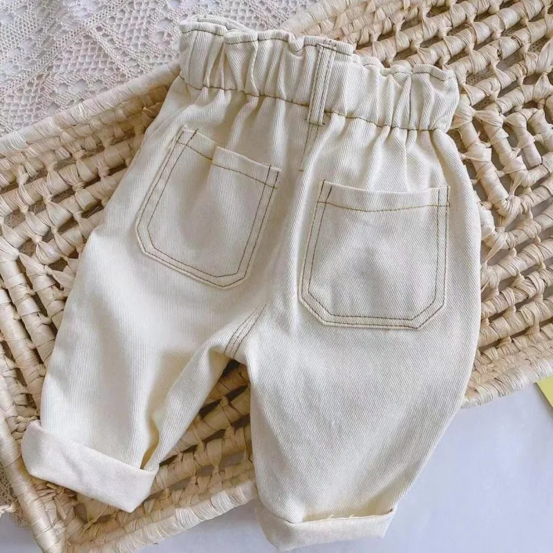 Infant Baby Pants 0-4 Year Old Baby Soft Jeans Spring Boys and Girls Korean Edition Solid Color Casual High Waist Large PP Pants