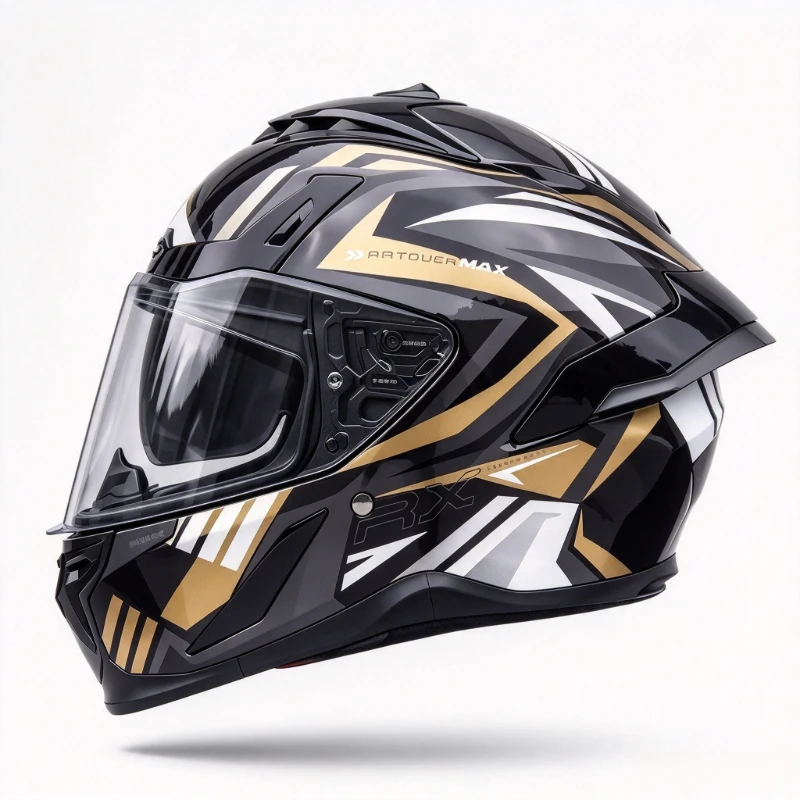 Lusterless Black Sport Touring Motorcycle Full Face Helmet Built-In Tinted Sun Lens Sculpted Aero Profile Assorted Custom