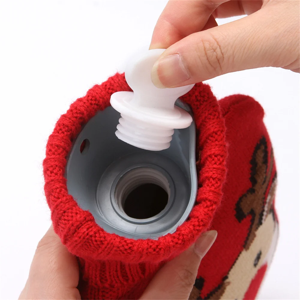 Christmas Hot Water Bottle knitted Cover Hand Foot Warmer Cartoon Household Water Bag Protective Cover Heater Hand Warmer 1000ml