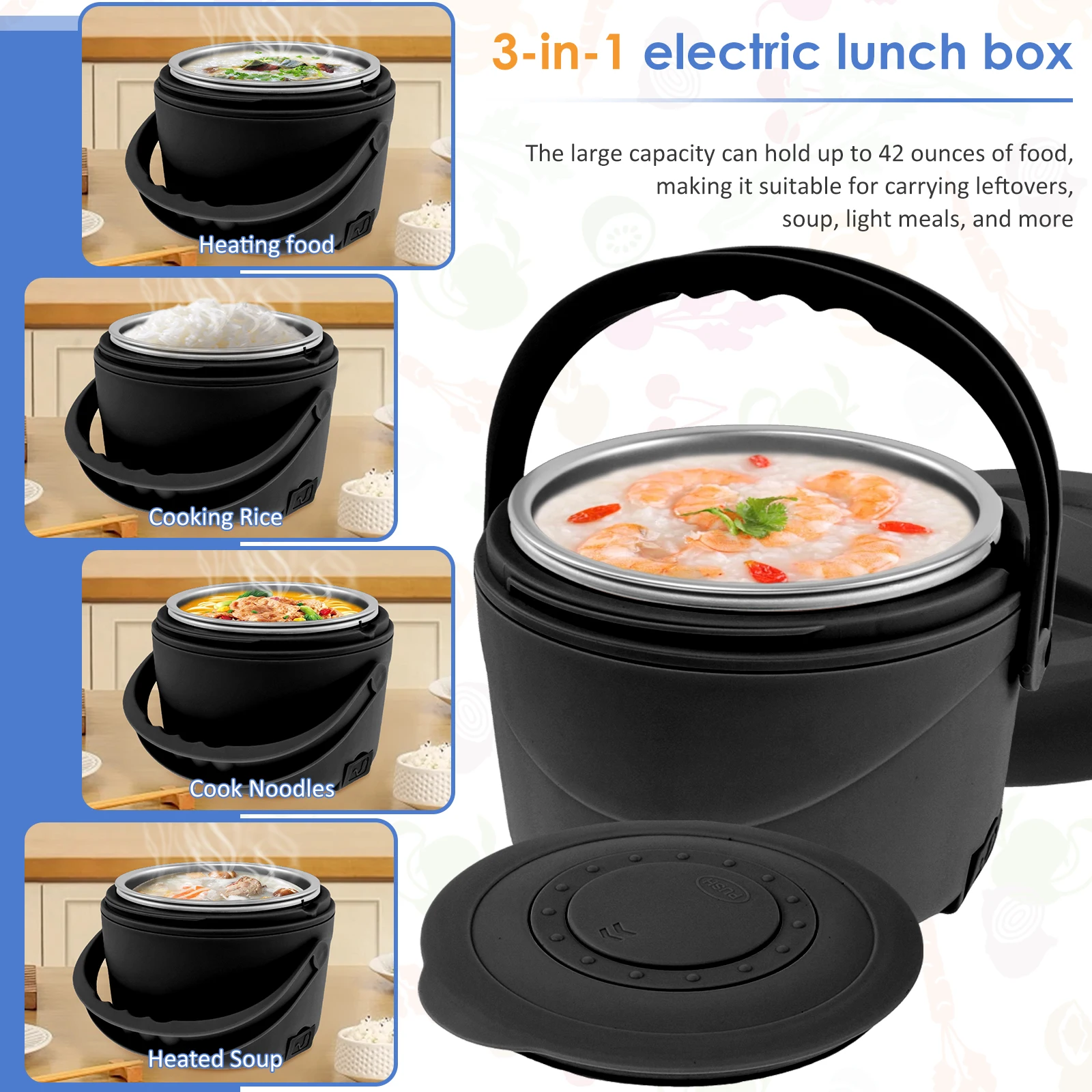 1.2L USB Electric Lunch Box Stainless Steel Portable Leakproof Thermostatic Heater 12V Food Warmer Heated Container Set
