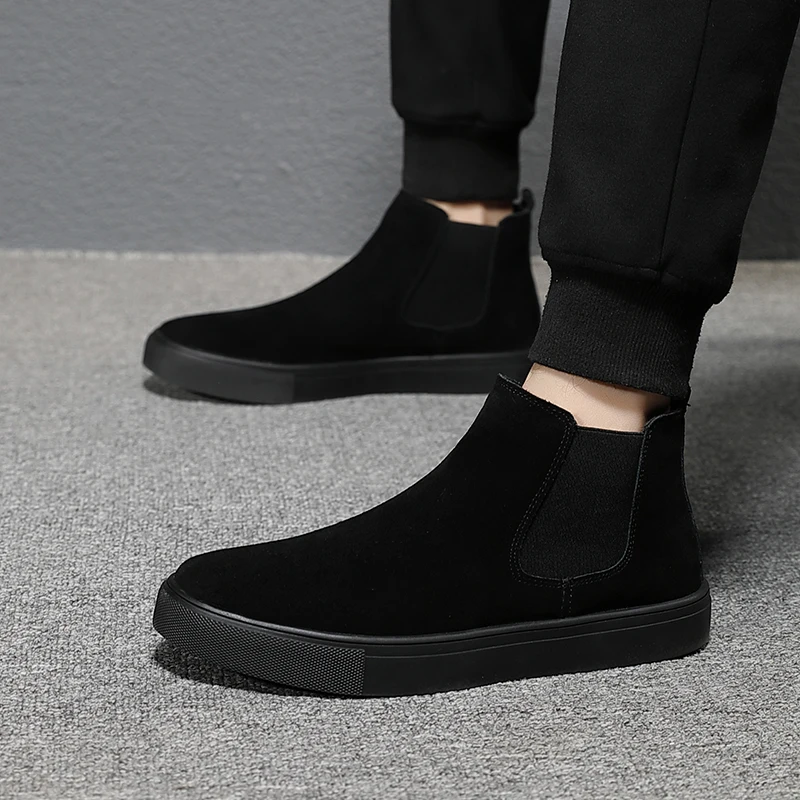 large size mens casual chelsea boots slip-on cow suede leather flats shoes black stylish cowboy autumn winter boot ankle botas