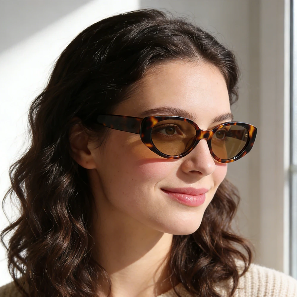 Benyi Trendy Vintage Oval Acetate Polarized Lightweight UV Protection Fashion Comfortable Ladies Sunglasses