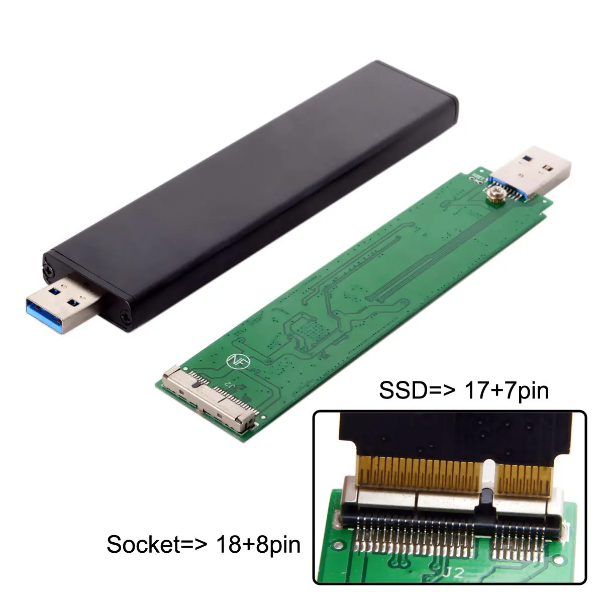 USB 3.0 Male To 17+7pin SSD HDD Hard Disk Cartridge Drive For 2012 Mac Air A1465 A1466