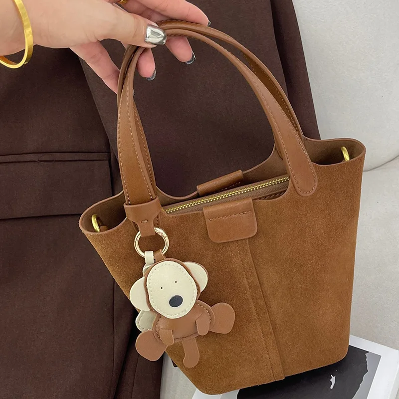 

Cowhide Bucket Bag for Women, New Crossbody Bag, Genuine Leather Handbag, Frosted Single Shoulder Armpit Bag for Women