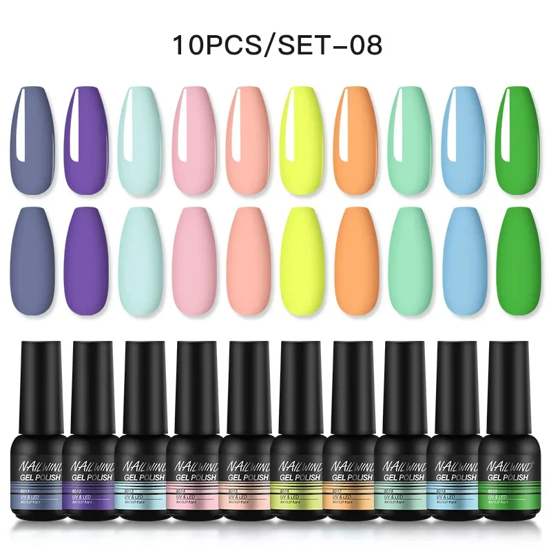 NAILWIND Gel Nail Polish Set Semi Permanent Hybrid Varnish Base Top Coat  Nail Art Design LED UV Lamp Gel-2/4/6/8/10PCS No box