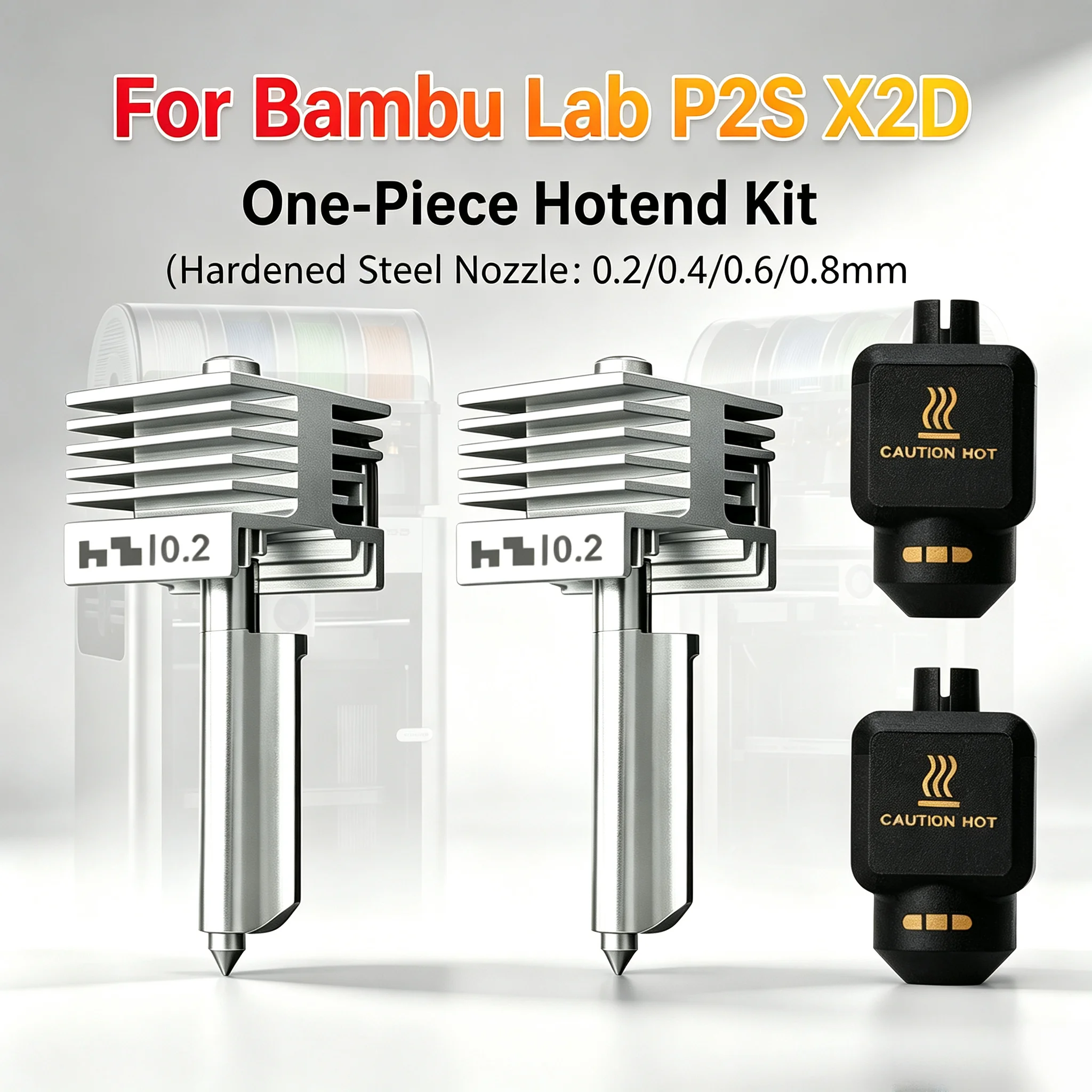 Kit Hotend All-In-One Per Bambu Lab P2S/X2D, Testina Di Stampa Monoblocco In Acciaio Temprato Resistente All'usura, Parti 3D Per Bambulab X2D-image