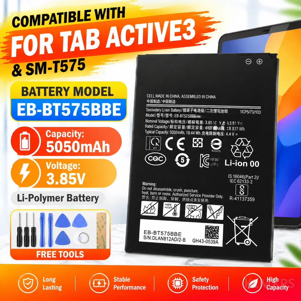Tablet Replacement Battery Repair EB-BT575BBE 5050mAh Lithium Polymer For Samsung Galaxy Tab Active3 SM-T575 With Tool Kit