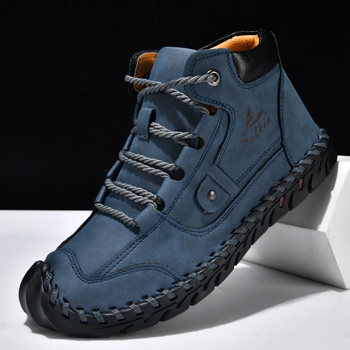 

Men's Hand-Sewn Vintage Mid-High Casual Shoes, Stylish Lace-Up High-Top Shoes, Outdoor Sports Shoes, Suitable for Daily Hiking in All Seasons, Large Size Men's Shoes