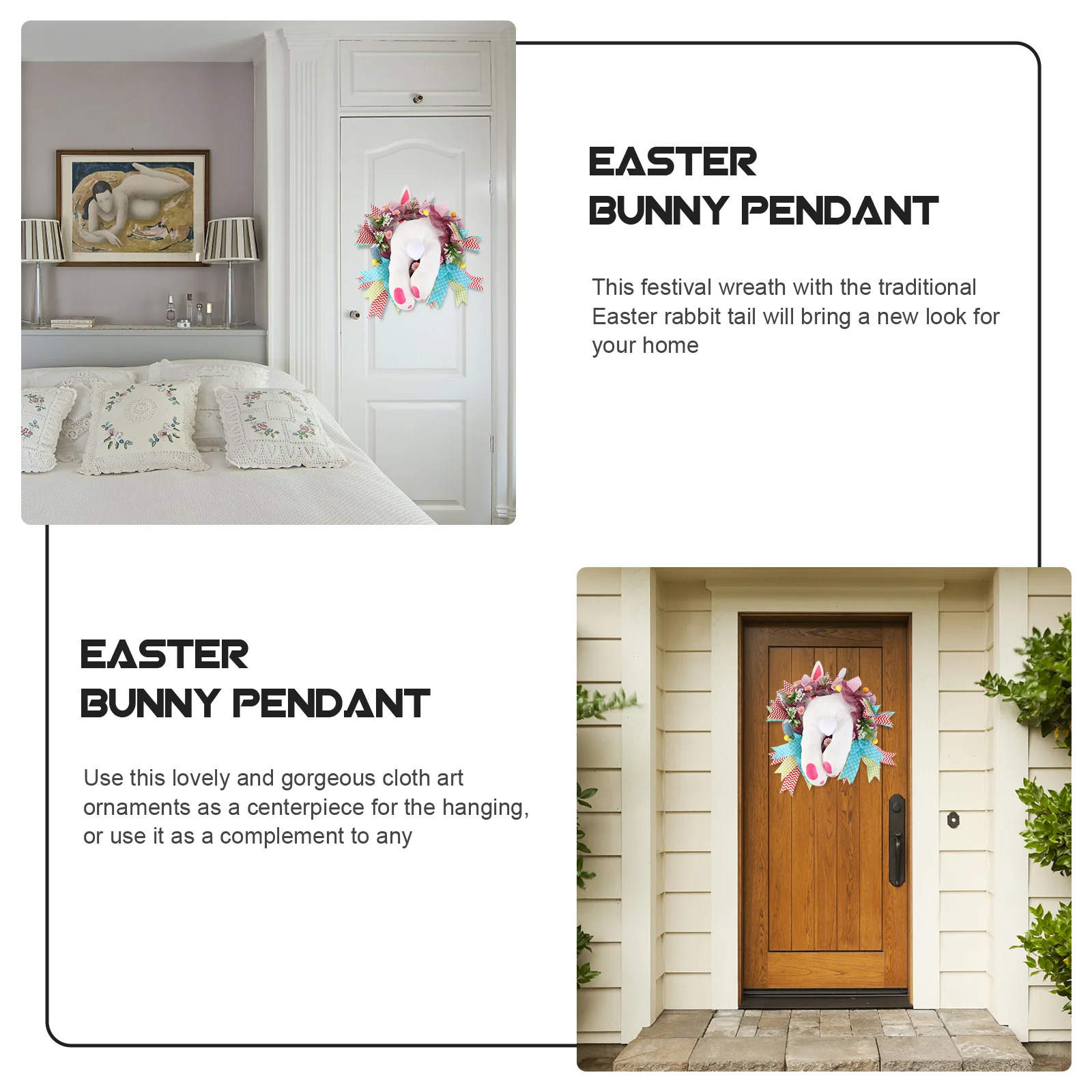 

1pc Easter Rabbit Tail Wreath For Home Table Party Wall Door Hanging Decoration Bunny Garland Artificial Easter Ornament