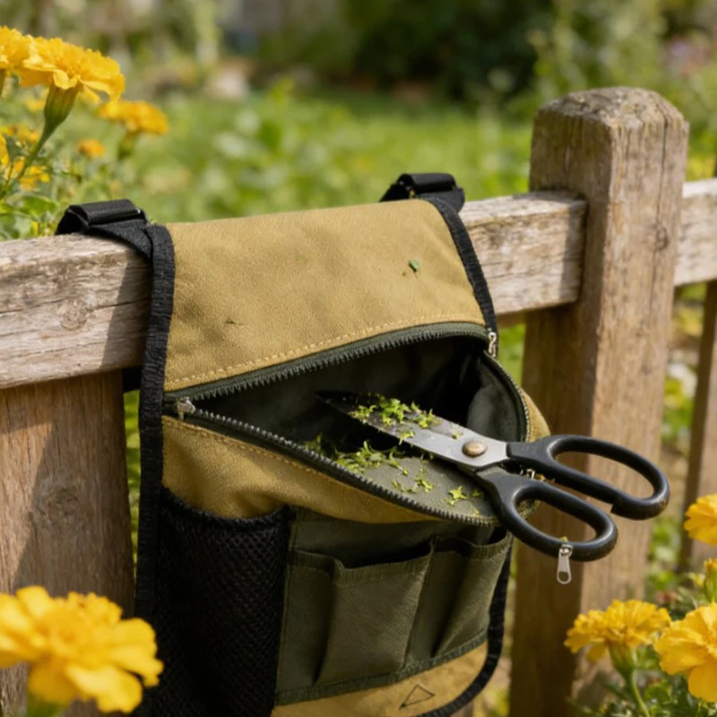 Garden Tool Waist Bag for Electricians,Gardeners & Carpenters Canvas Fanny Pack with Zipper and Mesh Pockets for Outdoor