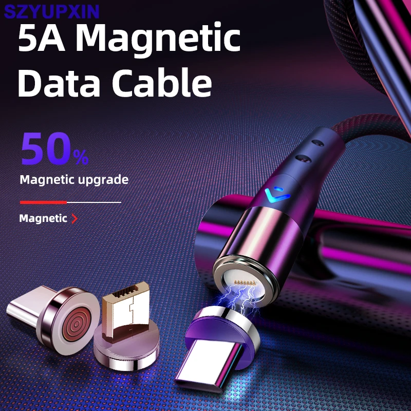 5A Fast Magnetic USB data Cable Super fast Charging Micro USB Type C iPhone 12 13 Samsung Xiaomi Huawei P30 Android Data cable