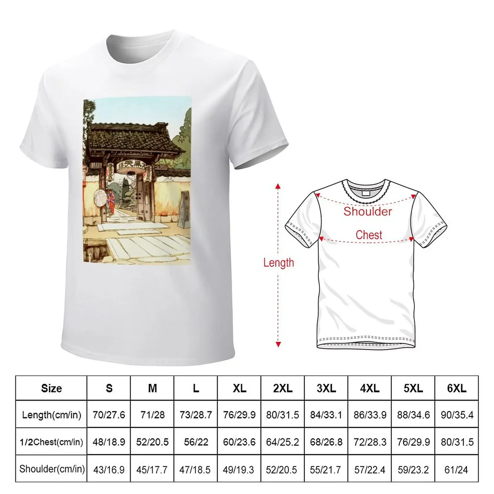 Little Temple Gate Hiroshi Yoshida shin hanga T-Shirt customizeds summer tops men clothings