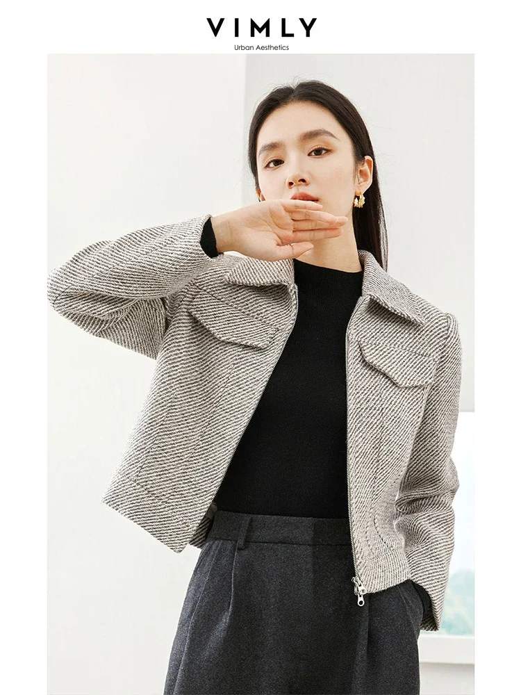 빔리 라펠 집업 퀼팅 울 코트 여성 2025 겨울 따뜻한 크롭 패딩 울 코트 여성 우아한 재킷 오버코트 M5156