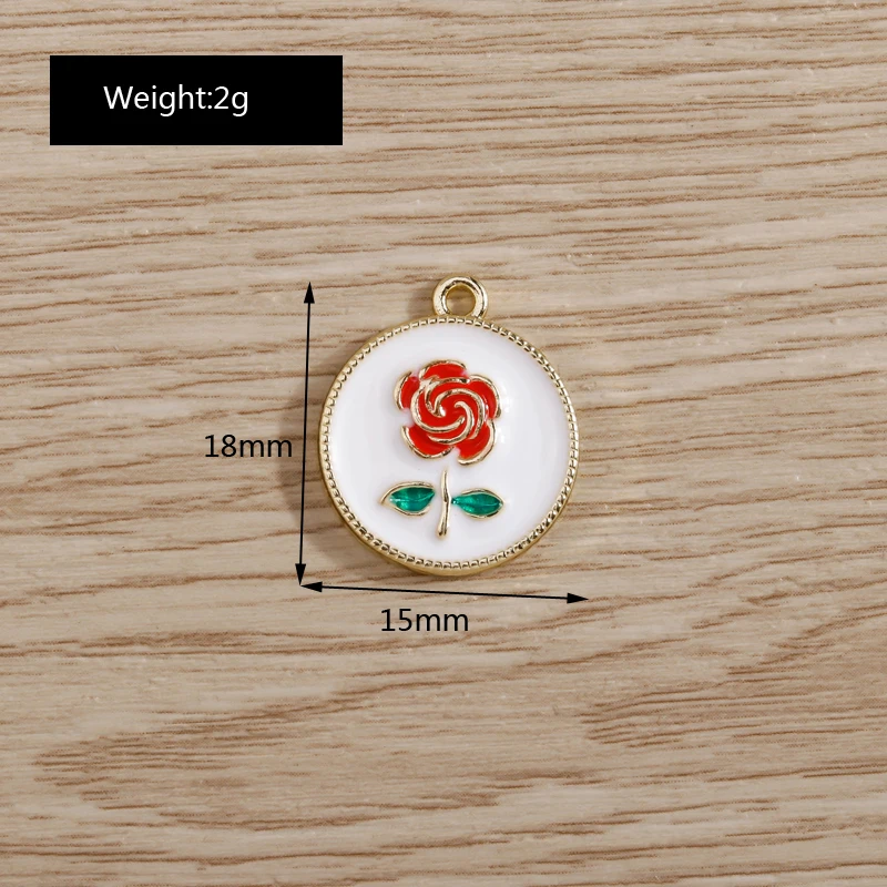 5pcs 15x18mm Cute Enamel Rose Flower Charms Pendants for Making DIY Drop Earrings Necklace Bracelet Jewelry Findings Accessories