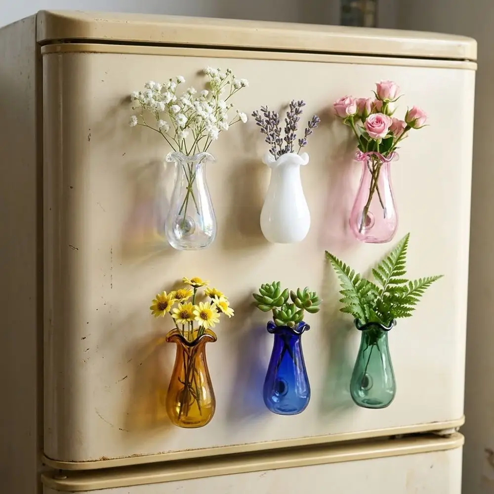 6Pcs DIY 3D Mini Vase Magnets Modern Artistic Hydroponic Plant Vase Exquisite Funny Refrigerator Magnet Home Refrigerator Decor