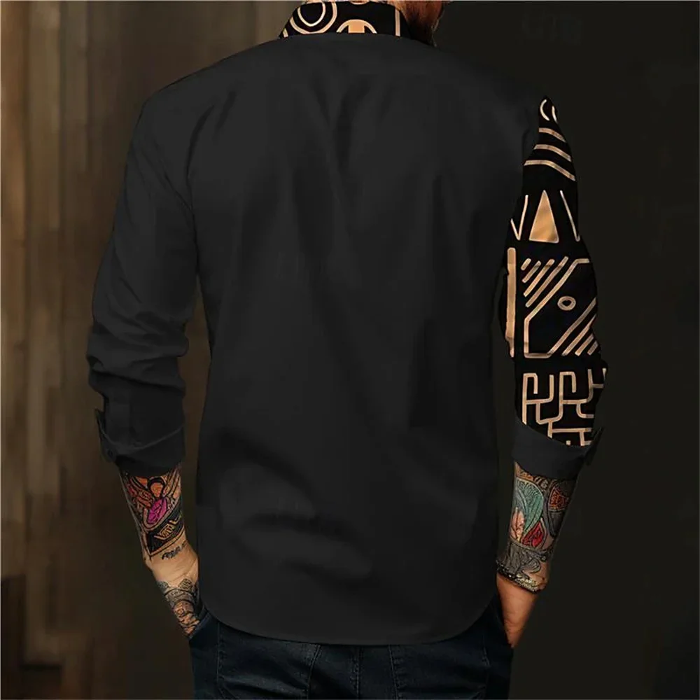 2024 men\'s patchwork black and white printed long sleeved shirt fashion ball men\'s casual lapel button designer clothing